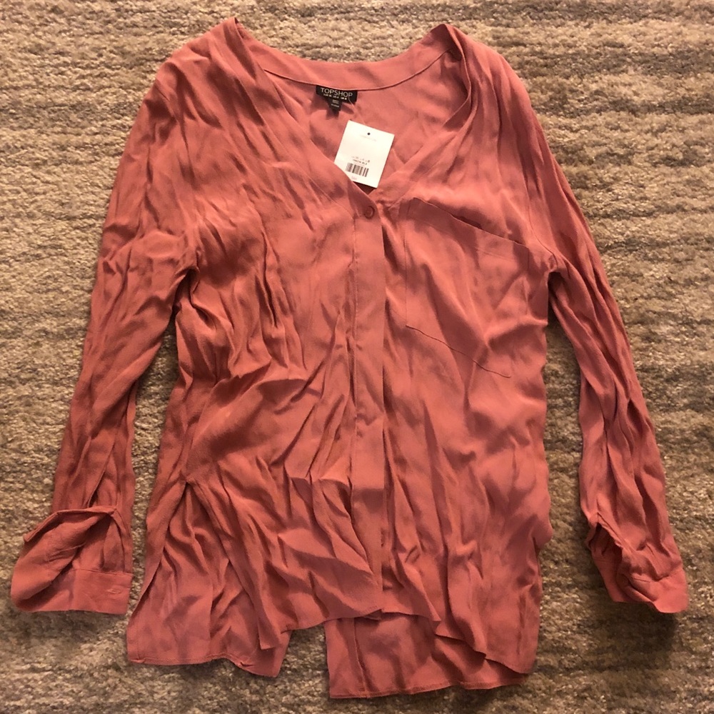 Top shop button down pink blush blouse top